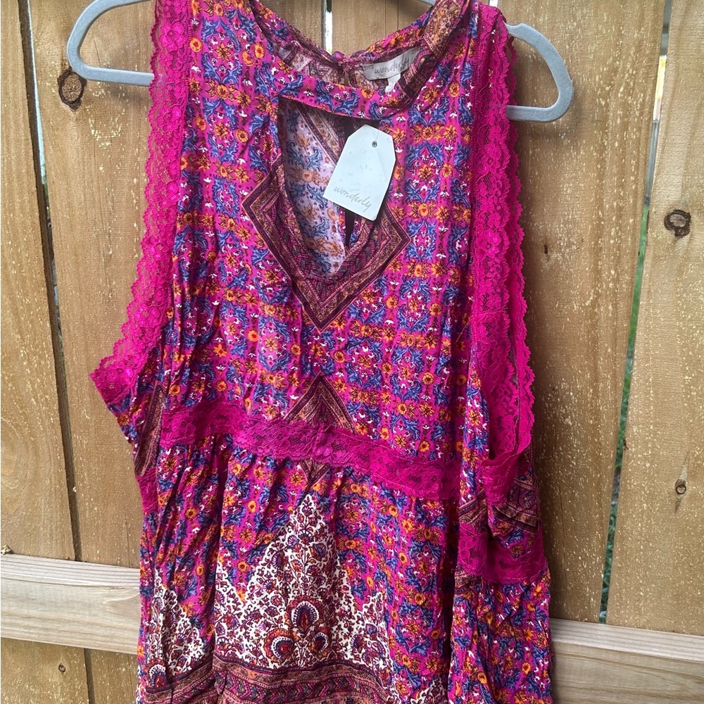 Wonderly NWT 2X Pink Lace Boho Hippy Top - Picture 6 of 10